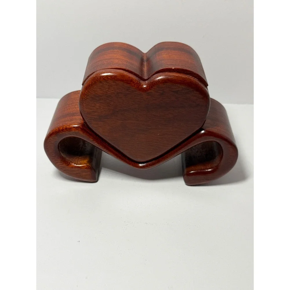 Handcrafted Heart Wooden Secret Puzzle Box Decorative Jewelry Trinket Case Brown